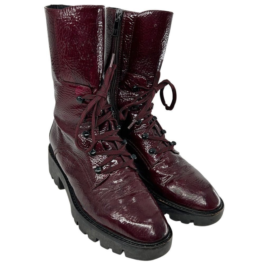 Donald J. Pliner Womens Elyas Maroon Red Leather Lace Up Calf High Boots Size 6